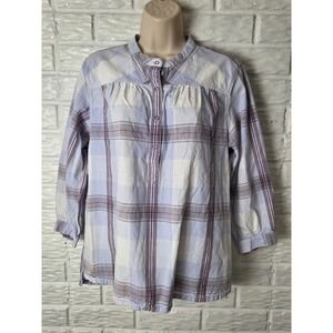 Women's Patagonia blouse 1/4 snap up Size 8 Plaid 3/4 sleeves Common Threads